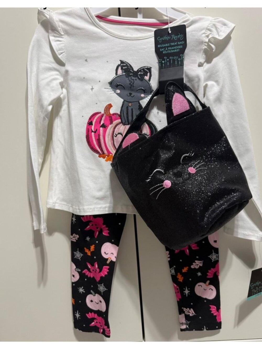 Cynthia Rowley 4 NWT Halloween Pumpkin cat sequin 3pc set pants bag Trick Treat